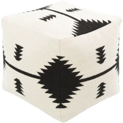 Cotton Hand Woven Black & White Southwestern Style Print Square Pouf