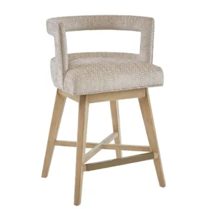 Cream & Beige Fabric Open Back Swivel Counter Stool