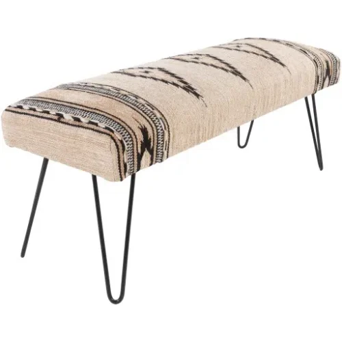 Cream Black Southwestern Style Multi Print Bench Metal Legs