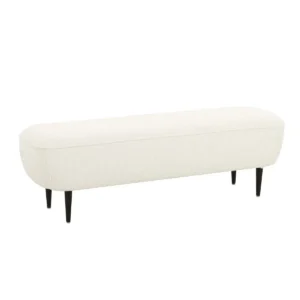 Cream Boucle Black Iron Legs Bench