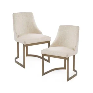 Cream Fabric Mid Century Dining Chair Curved Metal Legs - Set 2