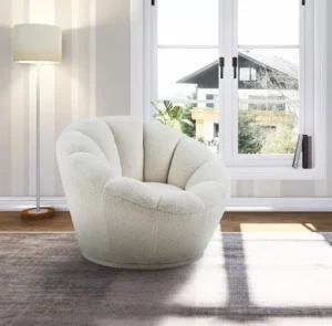 Cream Faux Fur Sheepskin Accent Lounge Swivel Chair