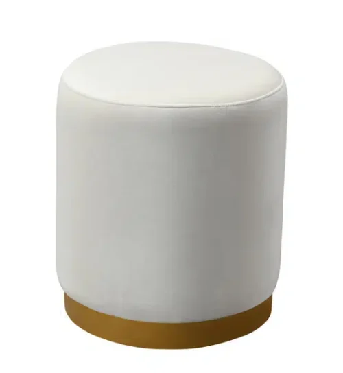 Cream Round Velvet Ottoman Footstool Gold Metal Base