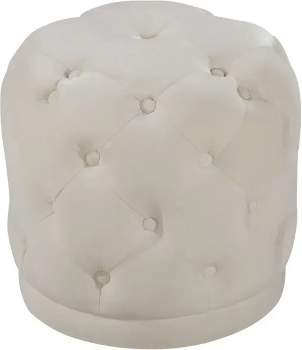 Cream Round Velvet Tufted Ottoman Footstool