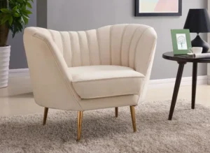 Cream Velvet Channel Tufted Chair Gold Legs