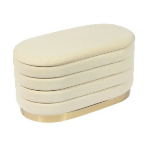 Cream Velvet Ribbed Channel Tufted Ottoman Bench