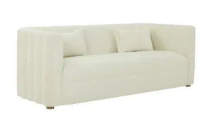 Cream Velvet Rounded Scalloped Tufted Back Glam Sofa