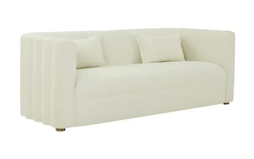 Cream Velvet Rounded Scalloped Tufted Back Glam Sofa