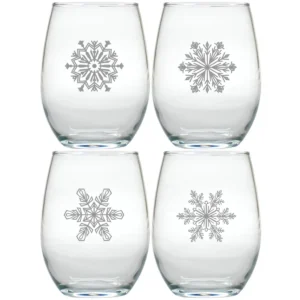 Unique Snowflake Stemless Wine Glasses Set of 4