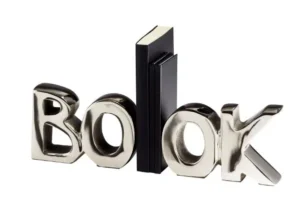 Silver the word BOOK Bookends