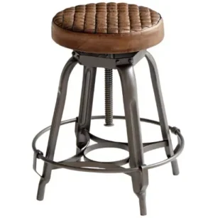 Industrial Iron & Quilted Leather Seat Stool