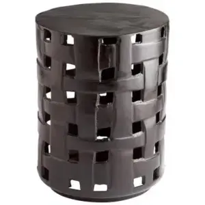 Dark Bronze Woven Metal Drum Accent Side Table