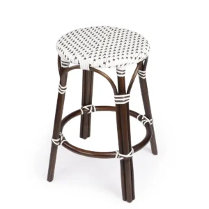 Dark Brown & White Patterned Chocolate Rattan Backless Counter Stool