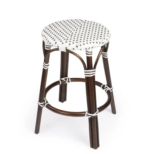 Dark Brown & White Patterned Chocolate Rattan Backless Counter Stool