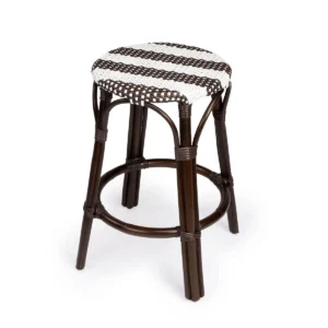 Dark Brown & White Stripe Dark Rattan Backless Counter Stool