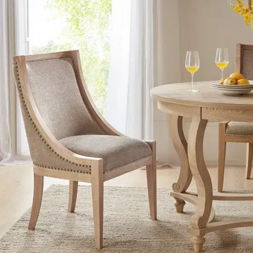Dark Linen Color Light Wood Sloped Sides Accent Dining Chairs Set of 2