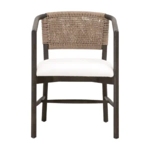 Dark Matte Brown Pearl Fabric & Twine Back Accent Dining Chair
