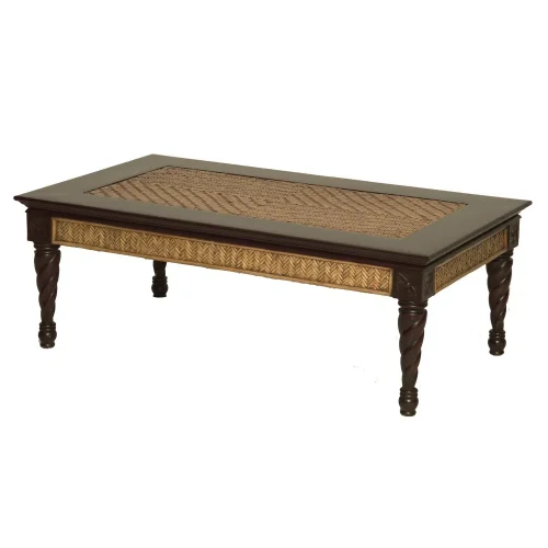 Dark Wood & Rattan Rectangle Plantation Coffee Table
