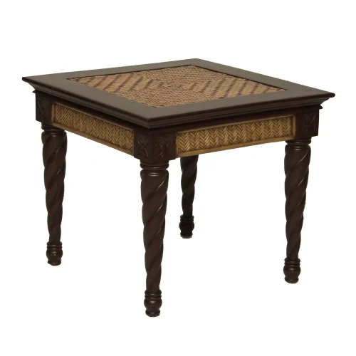 Dark Wood & Rattan Rectangle Plantation Accent Side Table
