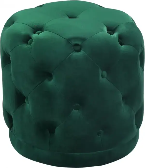 Deep Green Round Velvet Tufted Ottoman Footstool