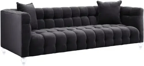 Deep Grey Velvet Button Tufted Sofa Acrylic Legs