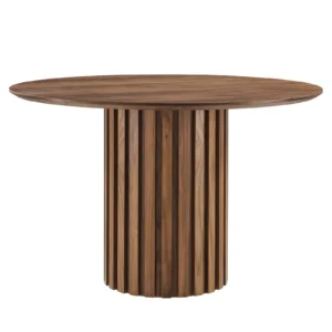Detailed Pedestal Base Walnut Color Round Dining Table