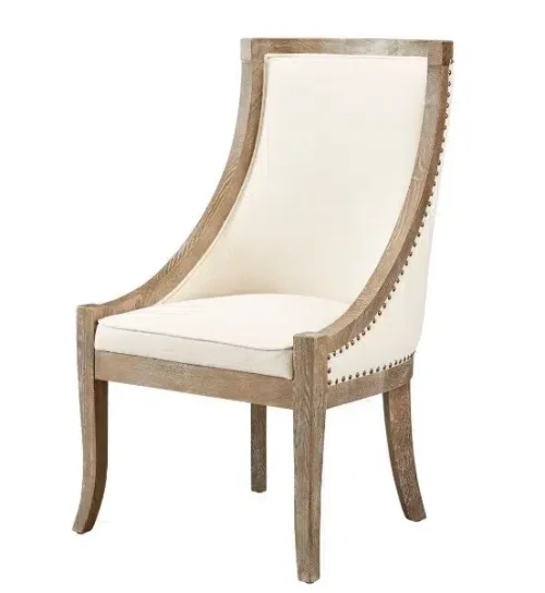 Driftwood Finish Oak & White Linen Dining Accent Chair Set of 2