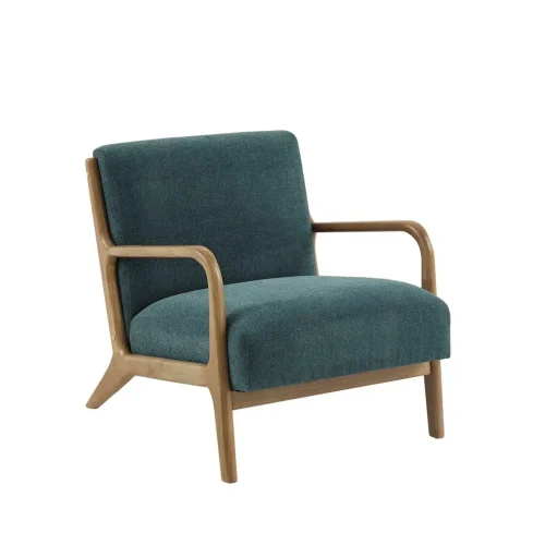Dusty Teal Fabric & Elm Wood Finish Lounge Chair