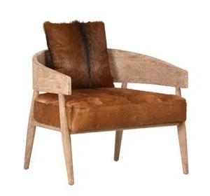 Hair on Hide Goat & Whitewashed Wood Unique Lounge Chair