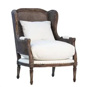 Antiqued Handwoven Cane Wicker Accent Chair