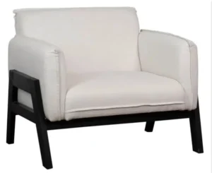 Black Frame White Cotton Fabric Accent Chair
