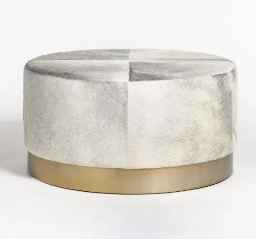 Grey Frosted Hide Round Leather Coffee Table Ottoman