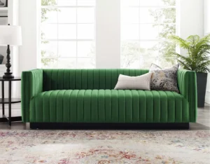 Green Emerald Velvet Vertical Channel Tufted Sofa