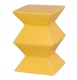 Bright Yellow Accordion Ceramic Garden Stool Table