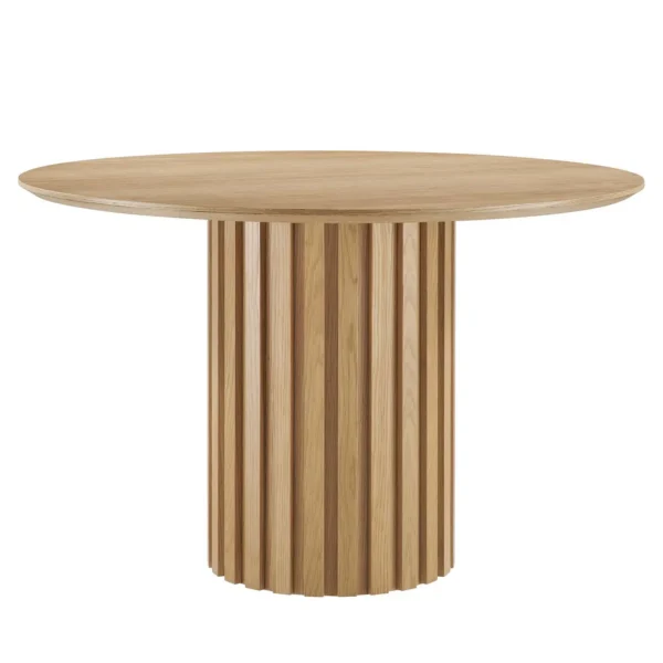 Detailed Pedestal Base Oak Color Round Dining Table