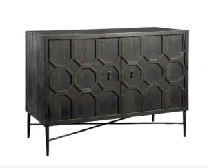 Dark Recycled Pine & Iron Honeycomb Design Sideboard Cabinet