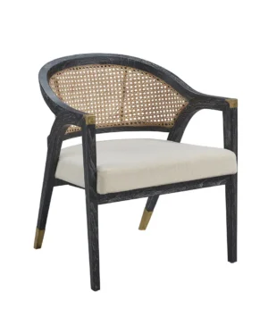 Black Finish Curved Back Natural Cane with Brass Finishes Accent Chair