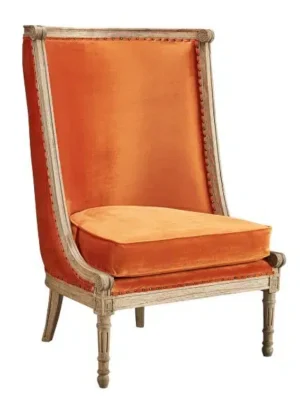 Orange Velvet Stately Tall Back Chair