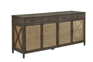 Charcoal Brown Wood & Rattan Sideboard Buffet Cabinet