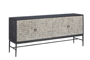 White Washed Braided Design Dark Base Iron Sideboard Cabinet