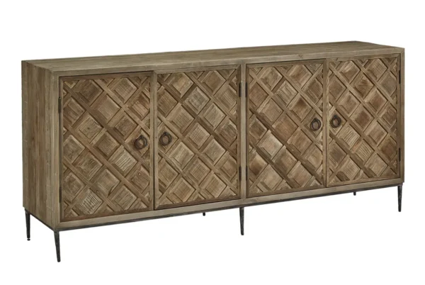 Checkerboard Design Elm Wood Cabinet Sideboard
