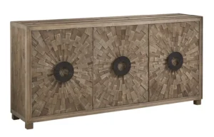 Geometric Sun Design Reclaimed Elm Sideboard Buffet Cabinet