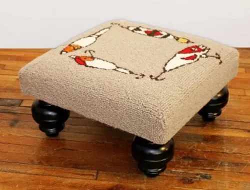 Fishing Rod & Lure Ottoman Footstool Hand Hooked Rug