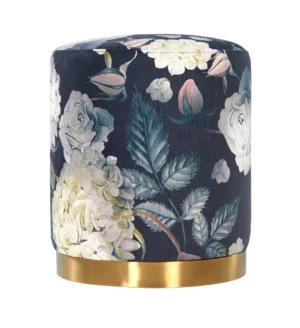 Floral Garden Print Round Velvet Ottoman Footstool