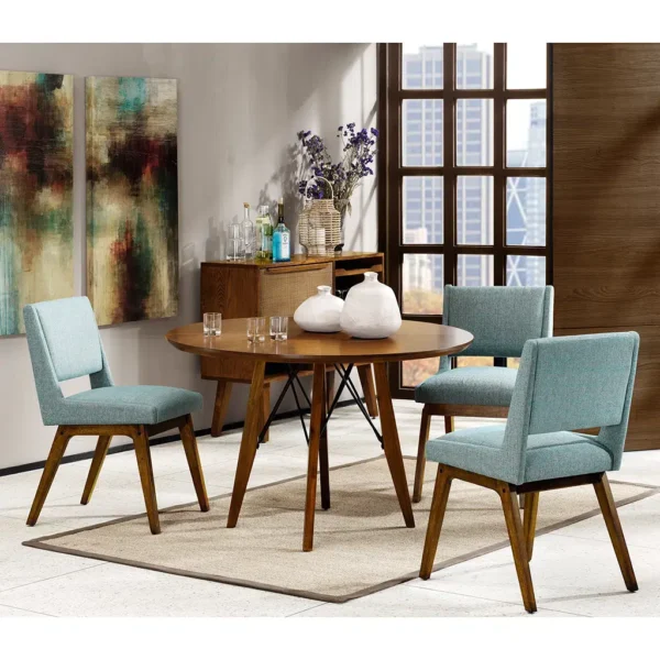 Retro Mid Century Light Blue Fabric Dining Chairs - Set 2