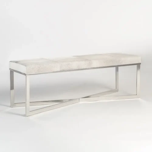 Frosted Grey Hide Leather Polished Chrome Base Bench