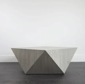 Geometric Shape Light Wood Bronze Metal Detailing Coffee Table