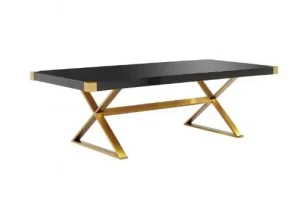 Glam Black Lacquer Top Brushed Gold Base Dining Table