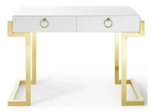 Glam High Gloss White Gold Metal Ring Modern Desk