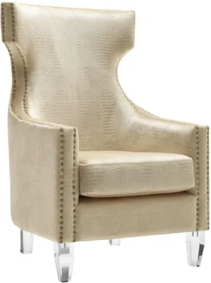 Gold Alligator Velvet Gold Nail Head Acrylic Leg Wing Chair